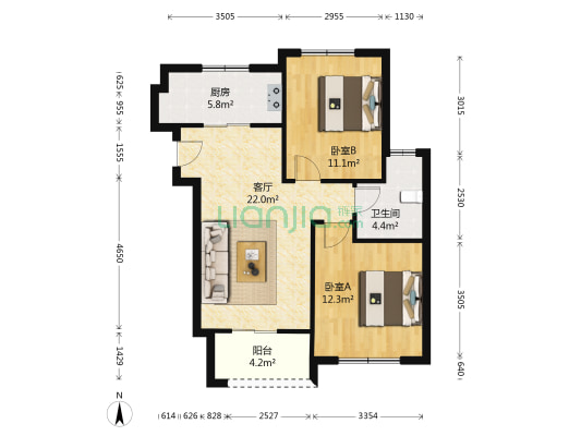 中海东湖观邸 2室1厅1卫 78平方