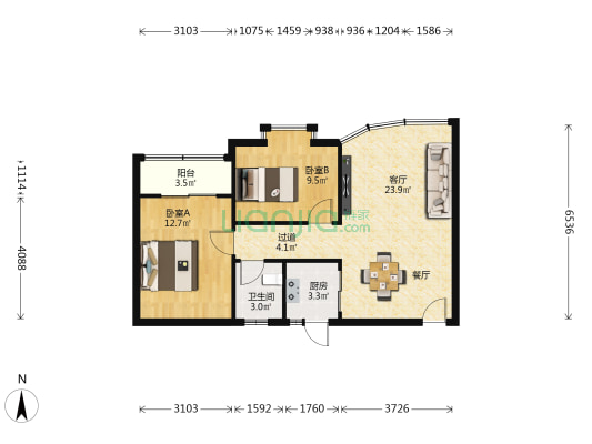 绿茵花园 2室1厅1卫 71平方