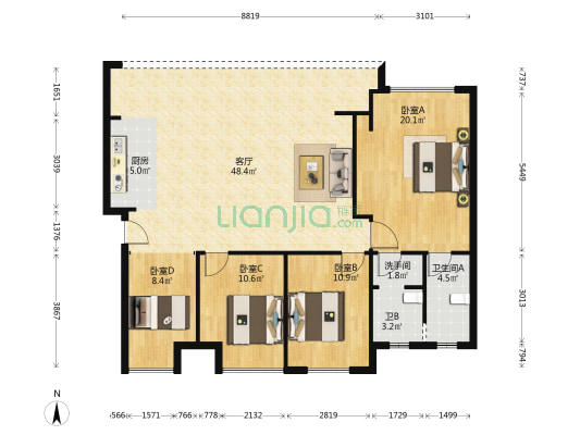 美的万麓府 4室1厅3卫 121平方