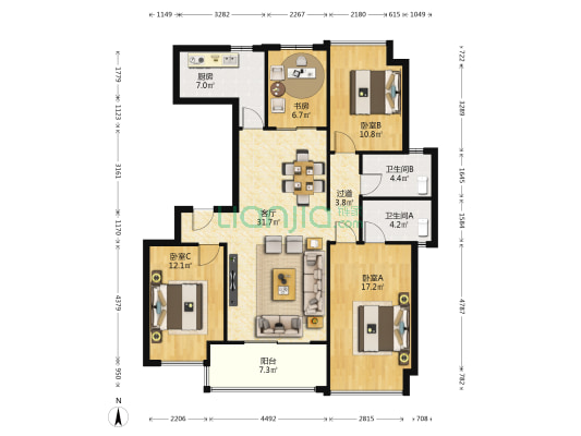 富力十号 4室1厅2卫 127平方