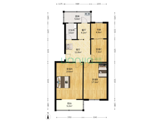 粮油公司宿舍 4室2厅1卫 97平方
