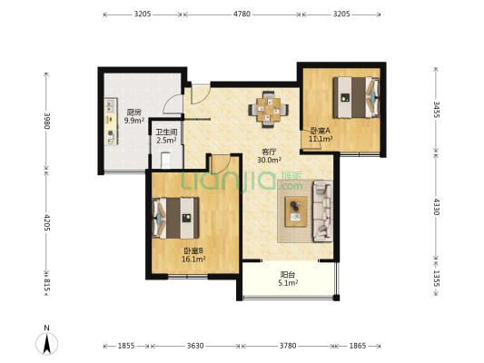 西湖上城 2室1厅1卫 84平方