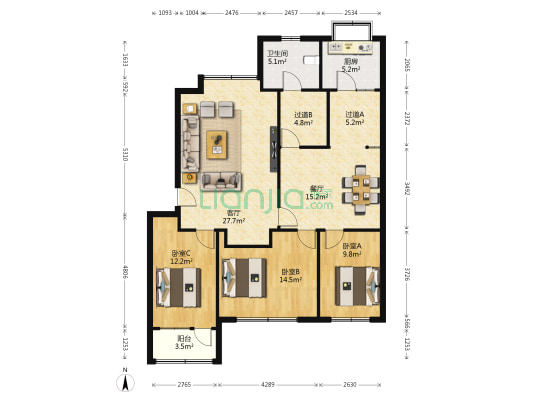国土资源局宿舍楼 3室2厅1卫 118平方