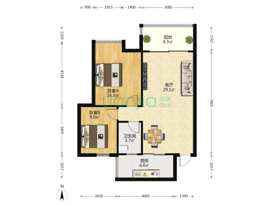 新好景花园 2室1厅1卫 83平方