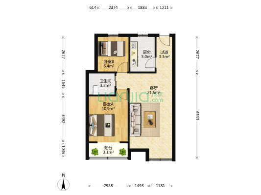 朝城路 2室1厅1卫 77平方