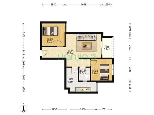 强发百年国际 2室1厅1卫 69平方