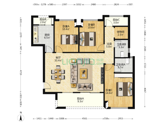 荣盛观麟郡 3室1厅2卫 117平方