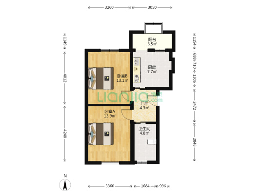 北三环中路67号院 2室0厅1卫 57平方