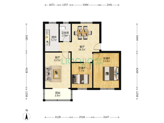 省工会干校 2室2厅1卫 75平方