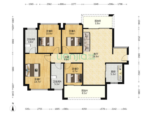 世茂望锦 4室1厅2卫 124平方