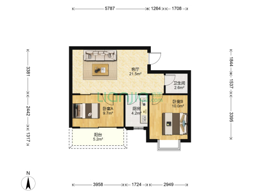 恒业公寓 2室1厅1卫 61平方