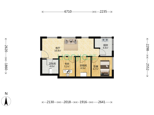天资陸号院 2室1厅1卫 64平方