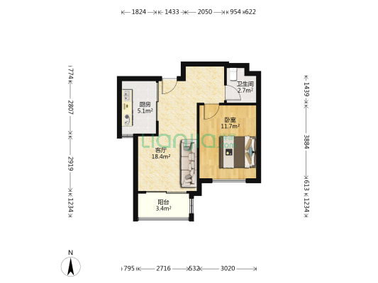 恒大锦苑 1室1厅1卫 65平方