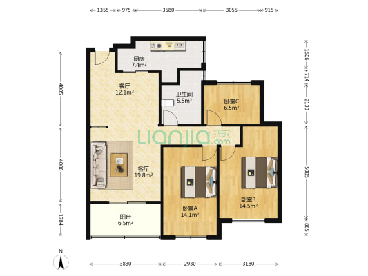 大通水尚名都 3室2厅1卫 89平方