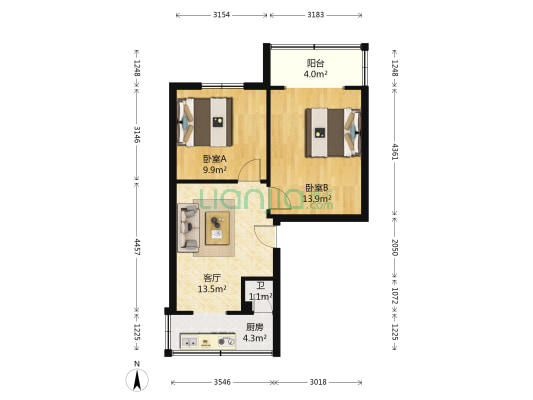 抚琴北二巷 2室1厅1卫 53平方