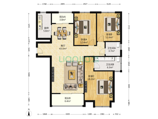 永泽五里州 3室1厅2卫 141平方