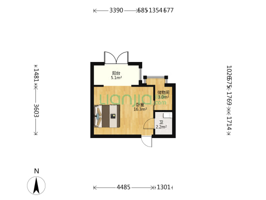金茂购物中心住宅区 1室0厅1卫 32平方