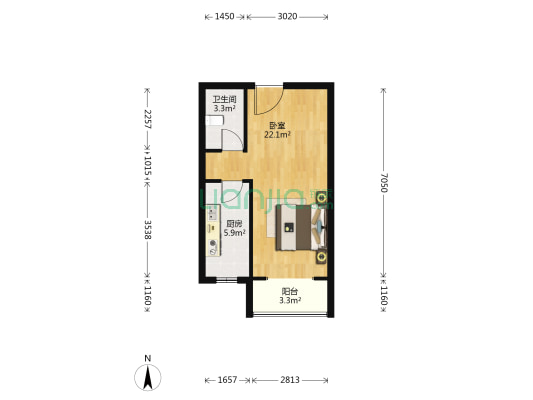 开元盛世 1室0厅1卫 48平方