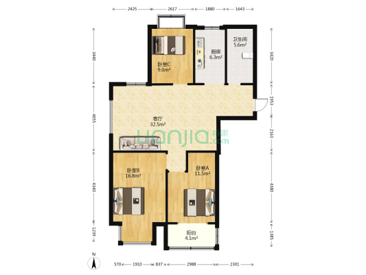 新都公园里 3室1厅1卫 111平方