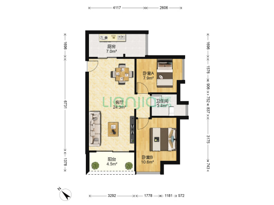 云山雅苑 2室1厅1卫 68平方