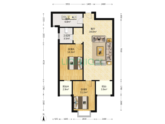 名流一品 2室1厅1卫 99平方