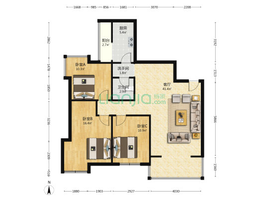 愿景滨河春晓北院 3室1厅2卫 92平方