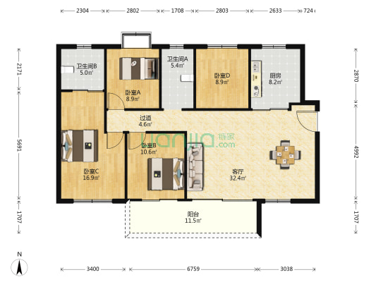 万境潇湘 4室1厅2卫 139平方