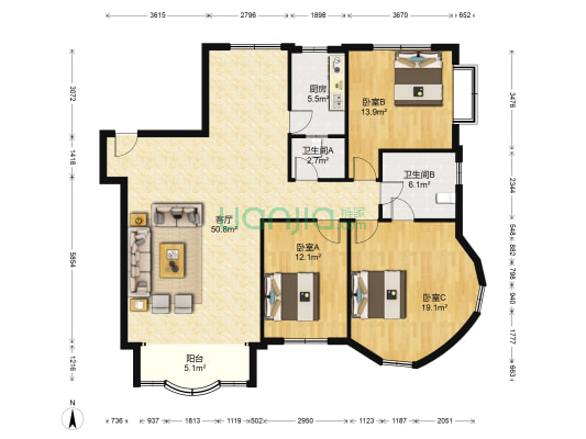 怡通家园 3室1厅2卫 148平方