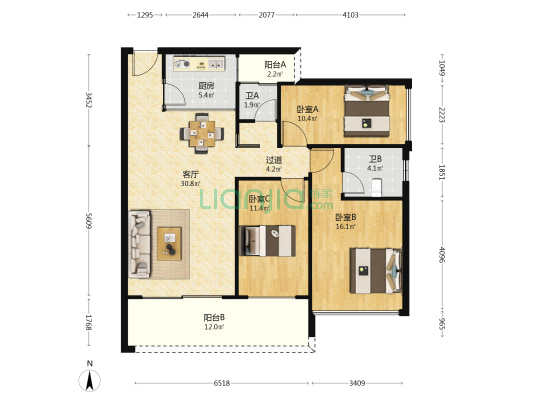 興合坊 3室1厅2卫 116平方