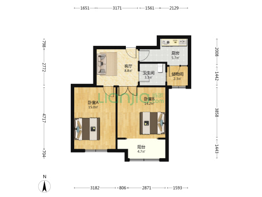 泉景天沅智园 2室1厅1卫 72平方