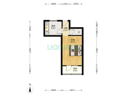 周家庄社区 1室0厅1卫 27平方