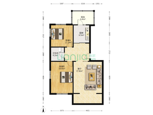 民航路 2室1厅1卫 91平方