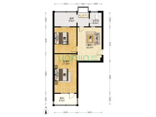 科大宿舍 2室1厅1卫 58平方