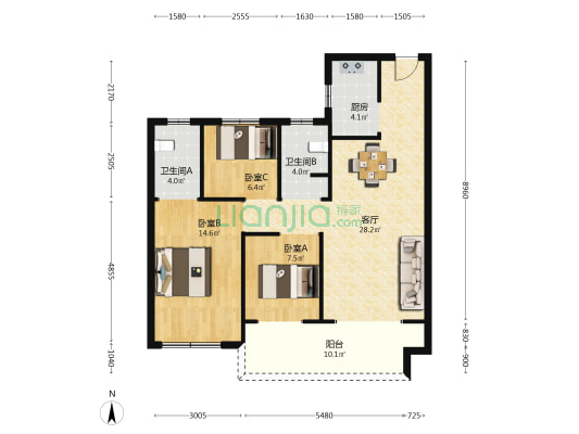 东青·颐和天境 3室1厅2卫 104平方
