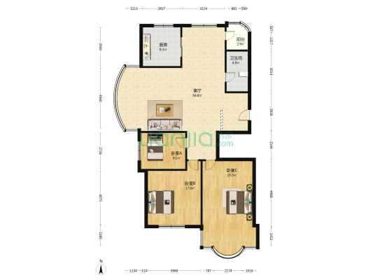 凯运新苑 3室1厅1卫 167平方