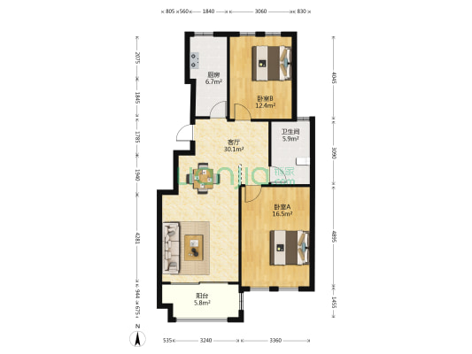 紫园 2室1厅1卫 94平方