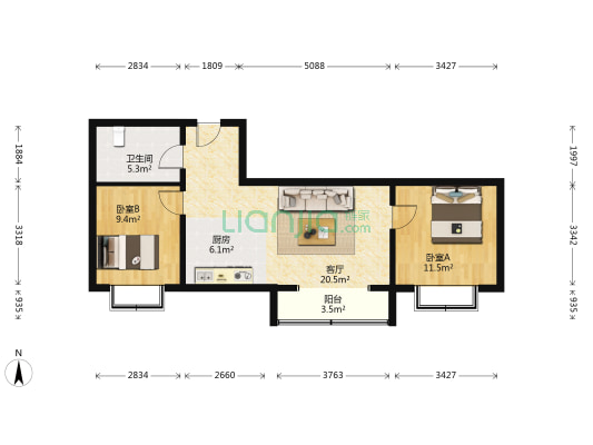 悦谷家园东区 2室1厅1卫 80平方