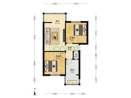 人民南路一段118号 2室1厅1卫 57平方