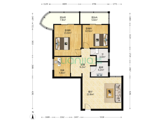 银园公寓 3室1厅1卫 98平方