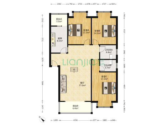 景观兴城 3室1厅2卫 120平方