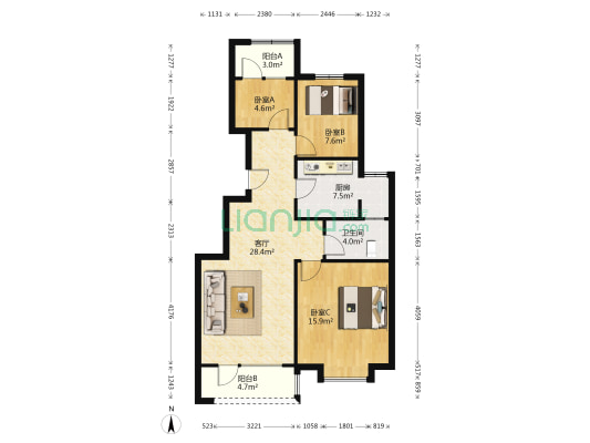 华融现代城 3室2厅 南 北-户型图
