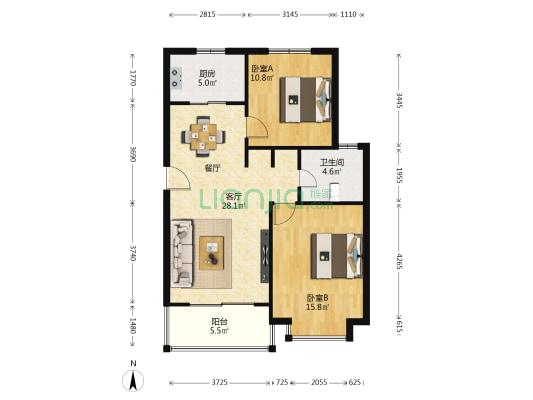金碧汇虹苑 2室1厅1卫 85平方