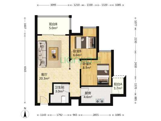 锦城名都 2室1厅1卫 60平方