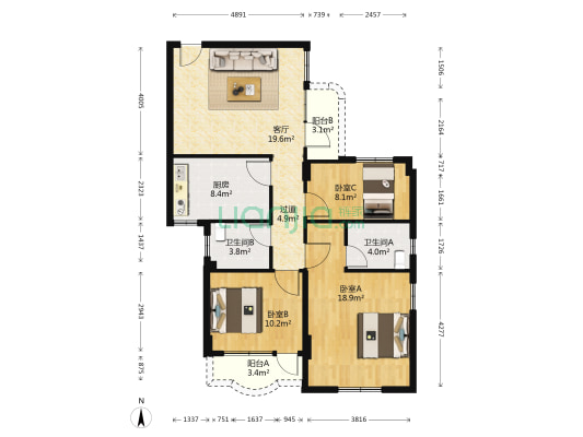 南豐花園 3室1厅2卫 105平方