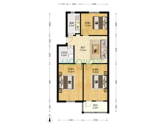 裴家桥小区 3室1厅1卫 83平方