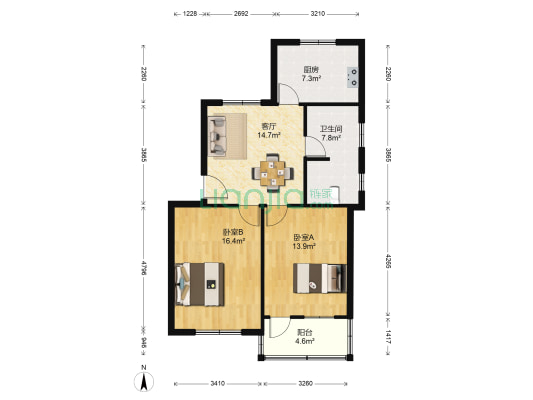 运河邨 2室1厅1卫 79平方