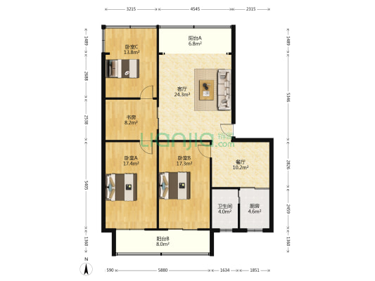 破塘路22号 4室2厅1卫 128平方