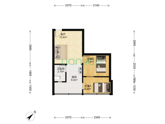 银沙正街68号 2室1厅1卫 43平方
