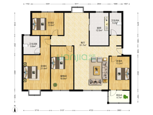 祥和小区(魏都区) 3室1厅2卫 173平方