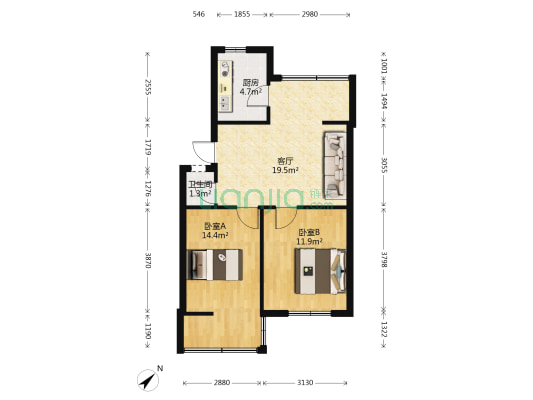 莲花南路12号 2室1厅1卫 59平方